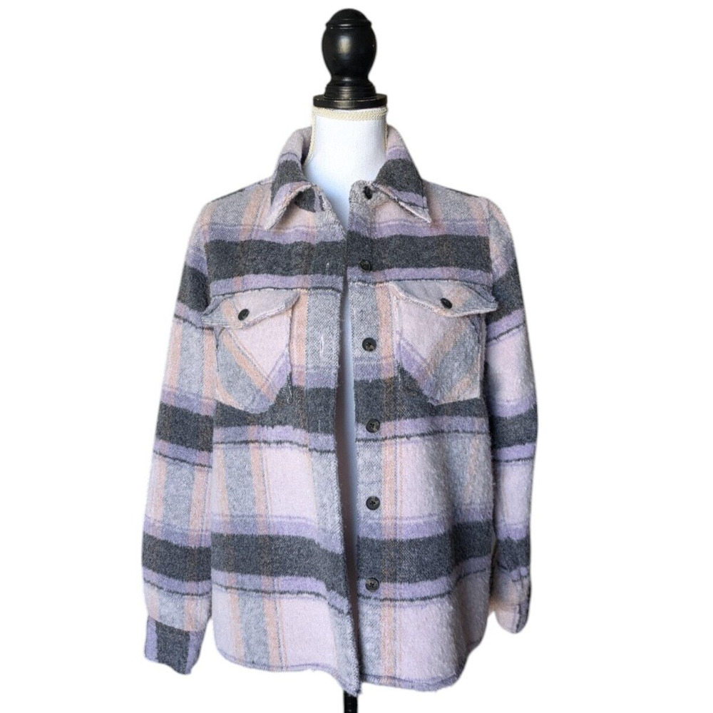 AllSaints Phoebe Check Shirt Jacket Shacket Size US 4 Plaid Lilac Purple